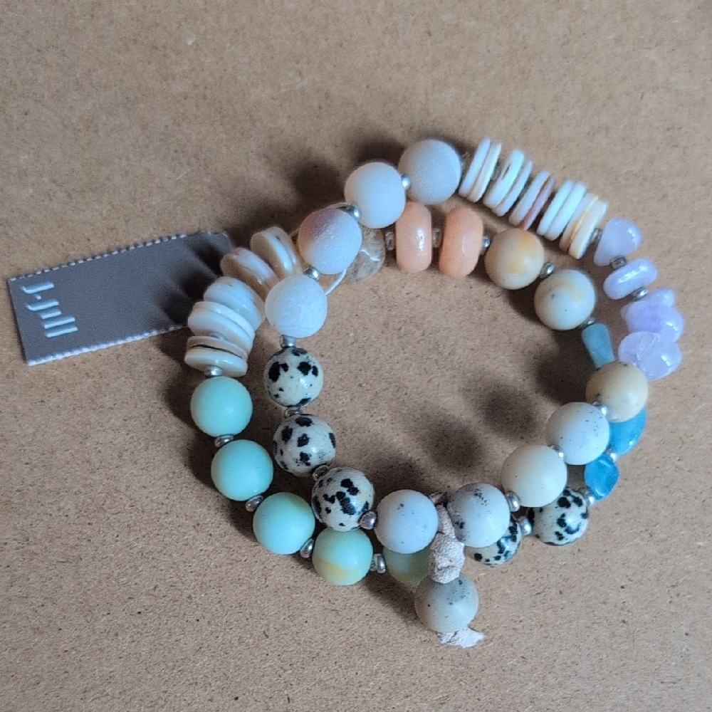 J. Jill Multi-Tone Beaded and Gemstone Stretch Bracelet Set